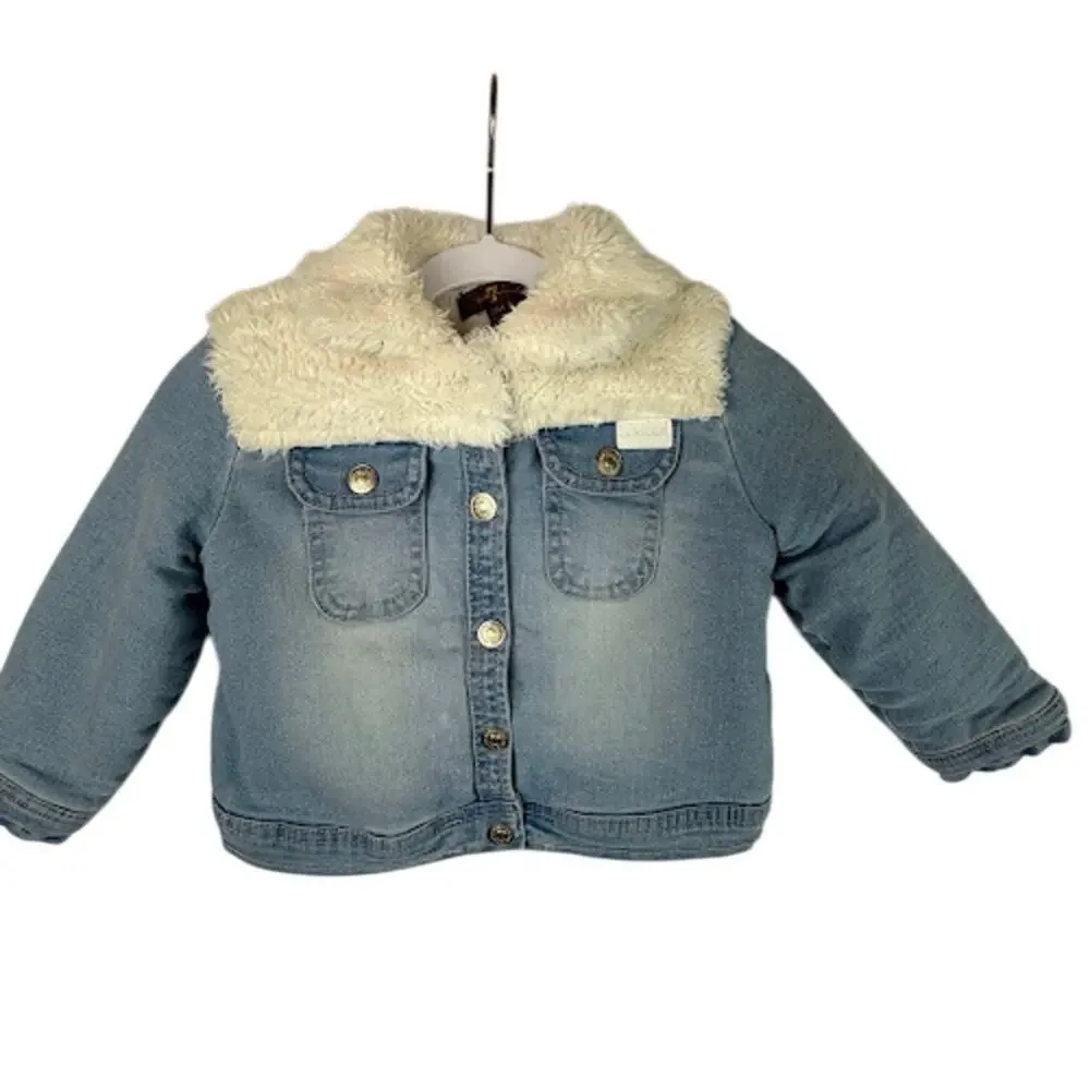 7 For All Mankind Jacket Kids 24M Blue Denim Sherpa Lined‎ Trim Coat